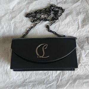 Christian Louboutin Black Patent Lesther  Crossbody Bag with Chain.